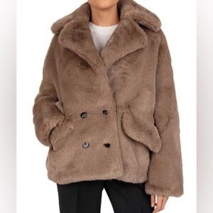 The Kooples Brown Candy Double-Breasted Faux-Fur Teddy Jacket